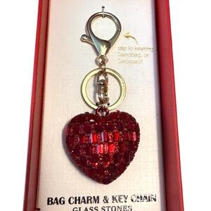 Red Glass Heart Keychain with Gold Accents